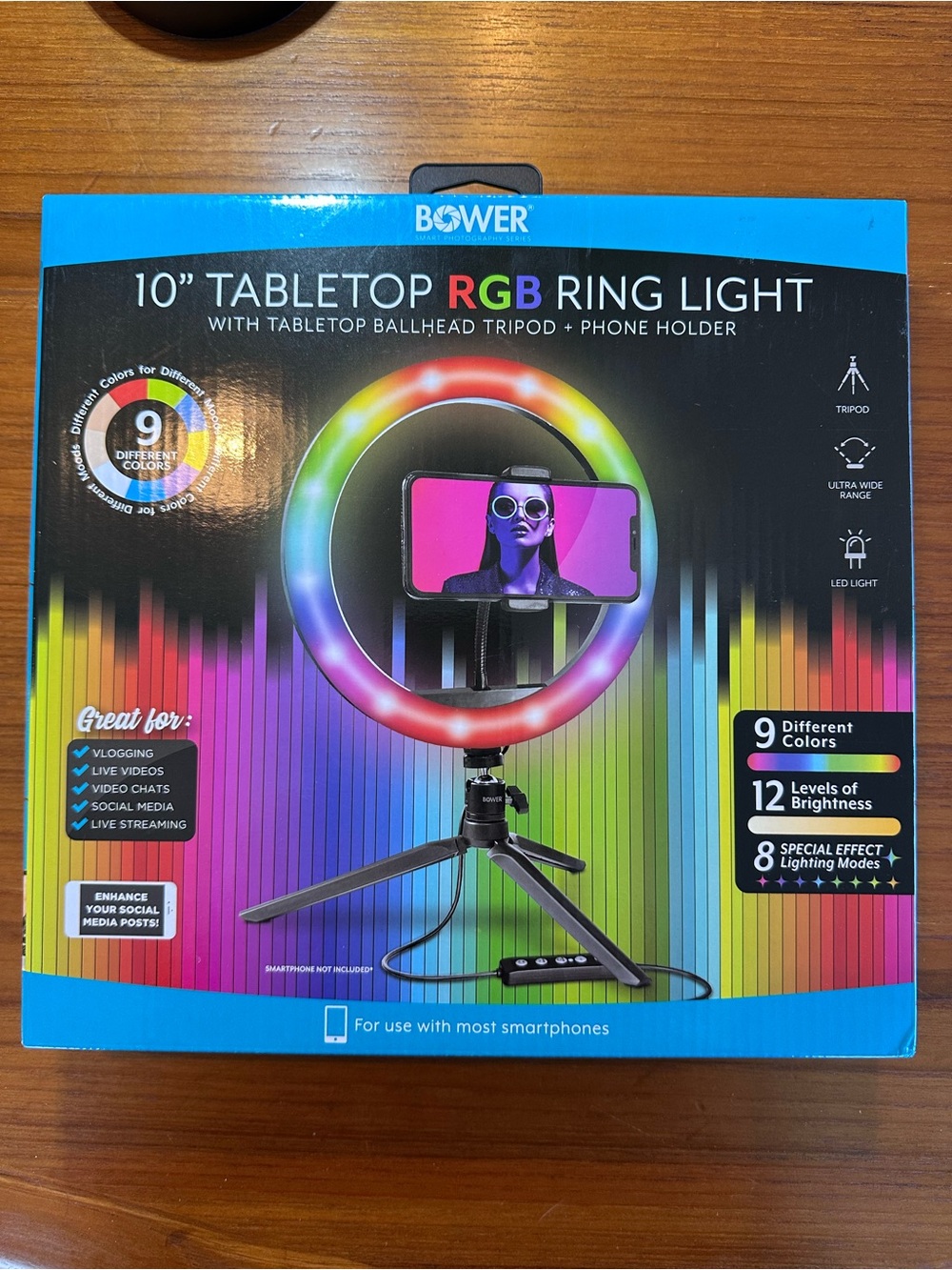 ✨ Bower 10” RGB Tabletop Ring Light with Tripod & Phone Holder – New in Box